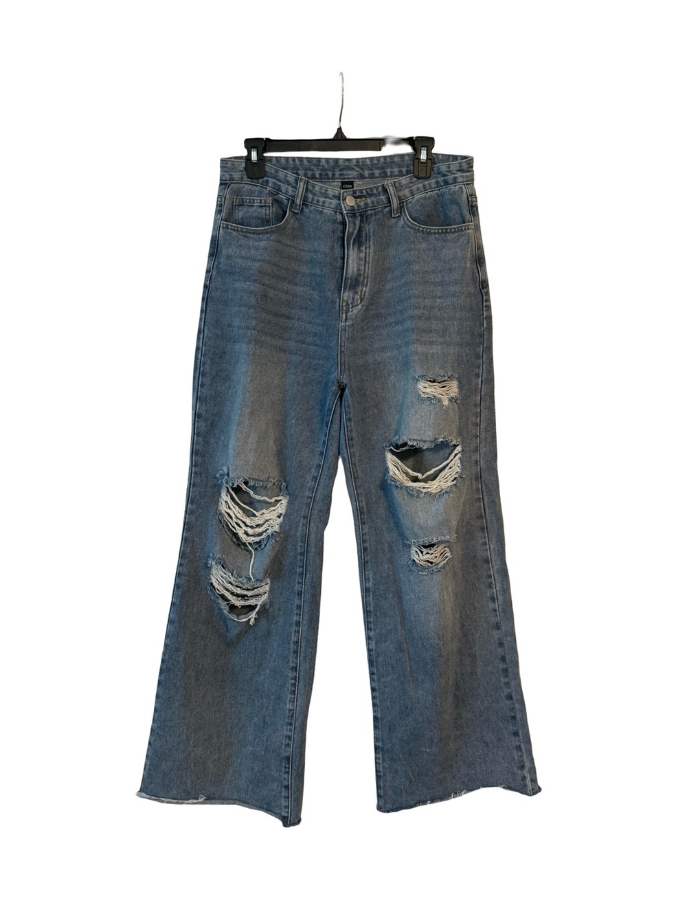 Cider Distressed Wide-Leg Blue Jeans